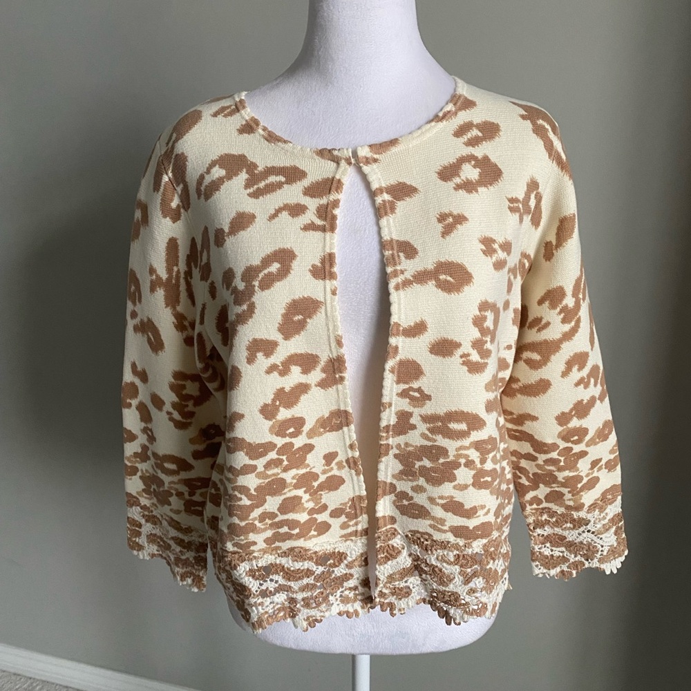 Leopard Print Open-Front Sweater - Cream and Brown